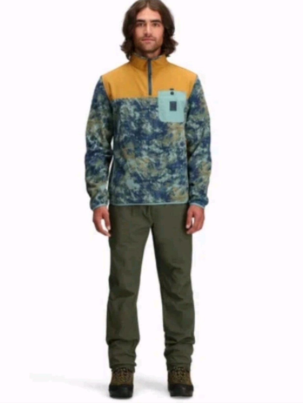Topo Designs Vista 1/4 Zip Fleece Pullover M Yellow Blue